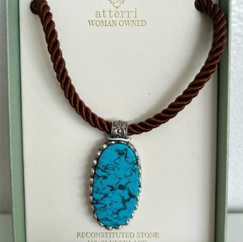 💙▪️ATTERRI▪️ Reconstituted Turquoise Stone beaded Necklace 16” + 3” - Picture 4 of 6